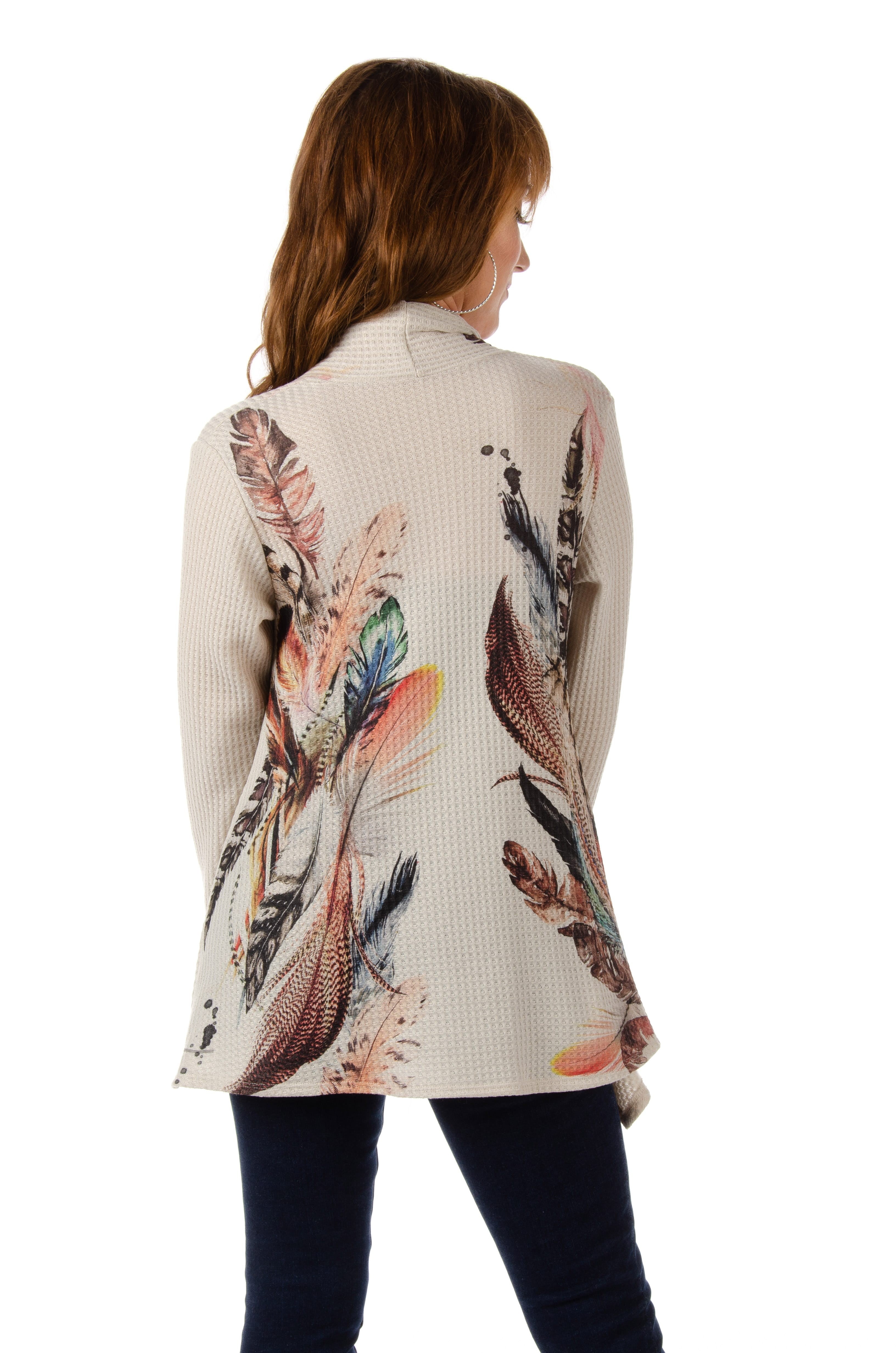 Cardigan motifs plumes - Femme