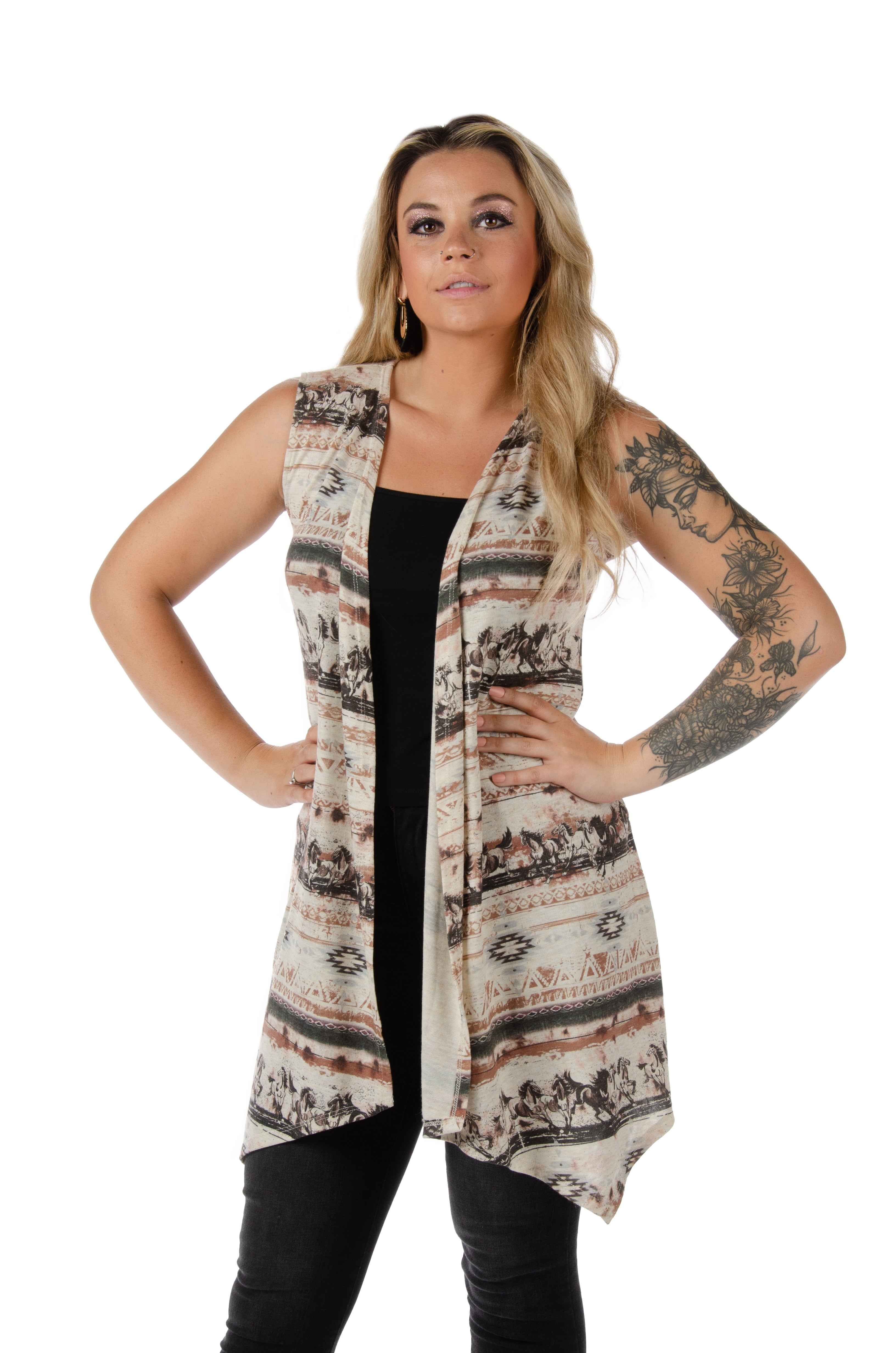 Gilet long motifs chevaux - Femme