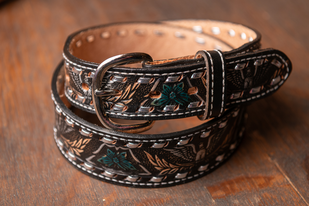 Wide leather belt with eagle motif