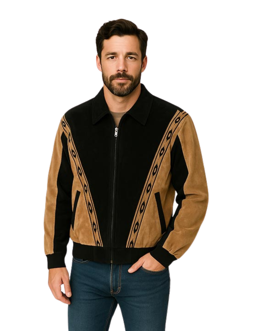 Veste Rodéo Bicolore Homme Suédine Motif Southwestern