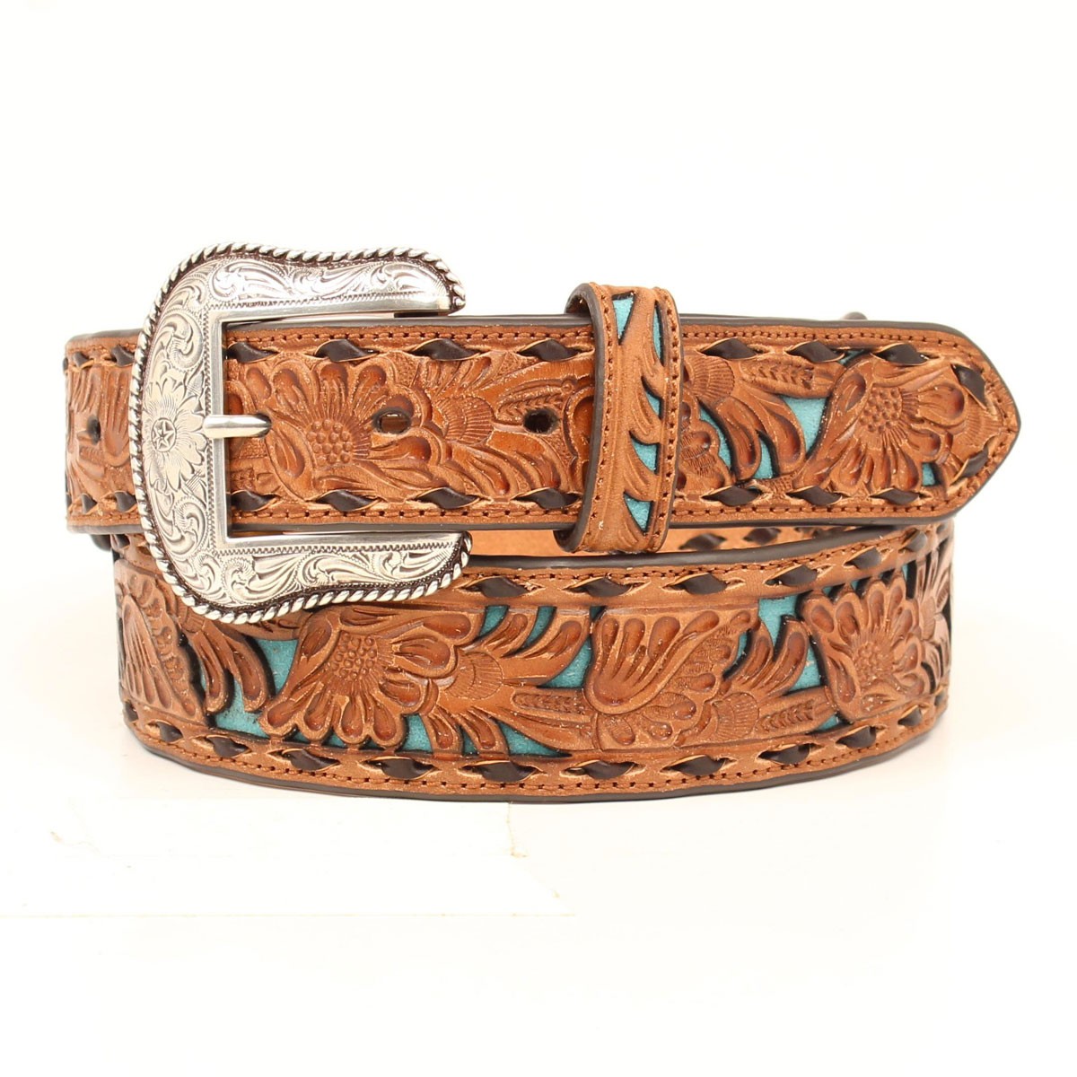 Ceinture large motif floral turquoise