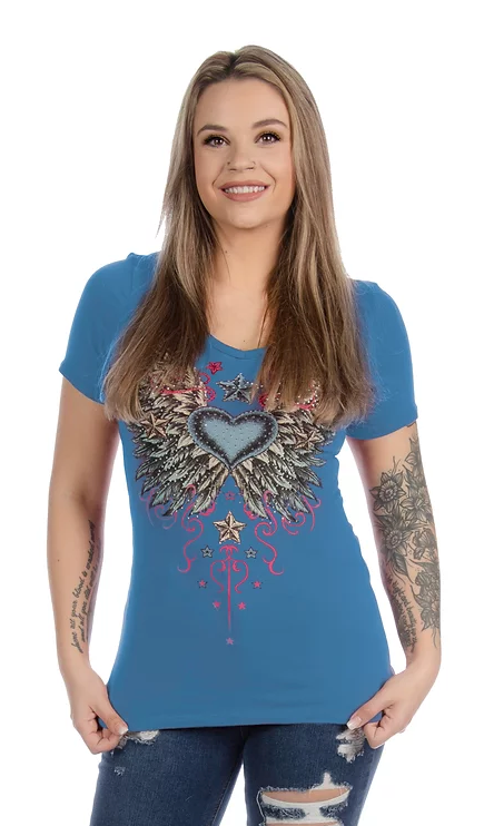 T-shirt Vintage Wings Stars - Femme