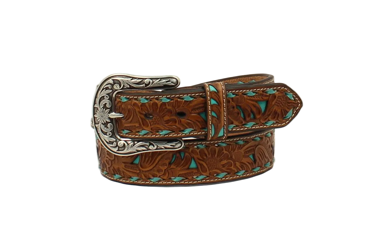 Ceinture western motif floral turquoise