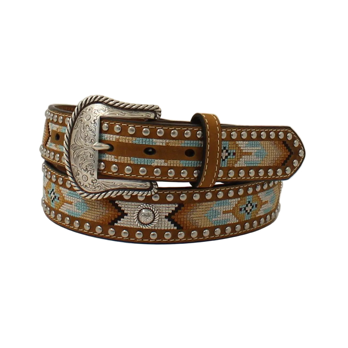 Ceinture western motif Aztèque concho turquoise