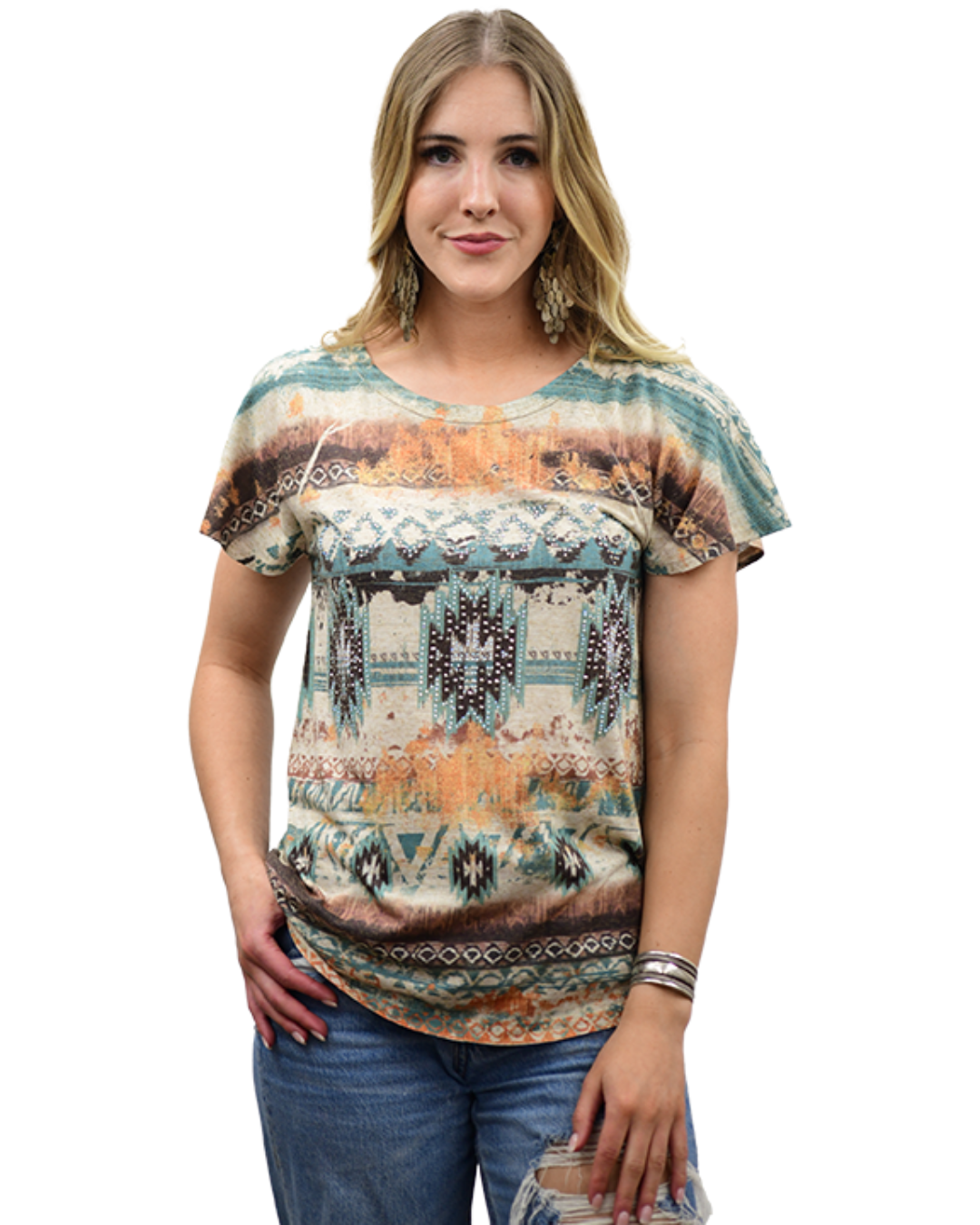T-shirt Motif Southwest Beige Femme