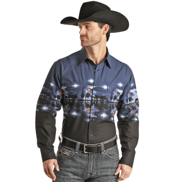 Chemise western motif western bleu foncé