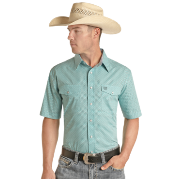Chemise western manches courtes - Turquoise