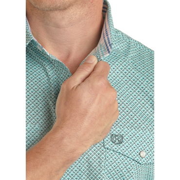 Chemise western manches courtes - Turquoise