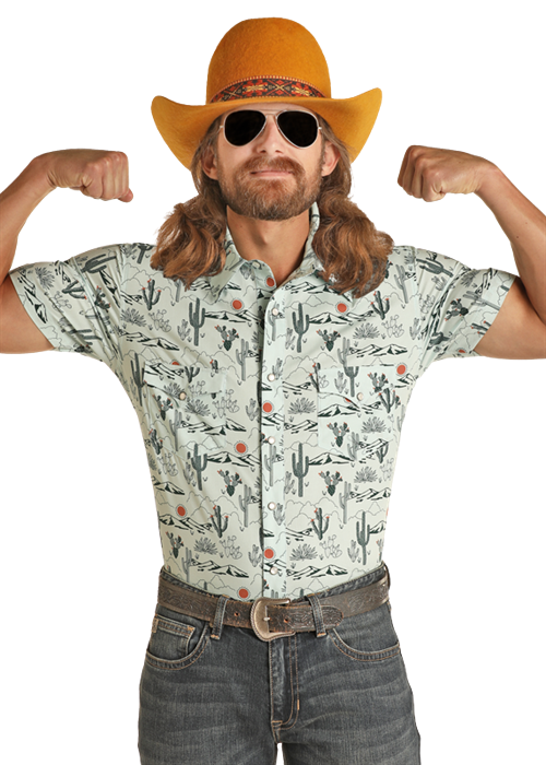 Chemise western à manches courtes motifs cactus