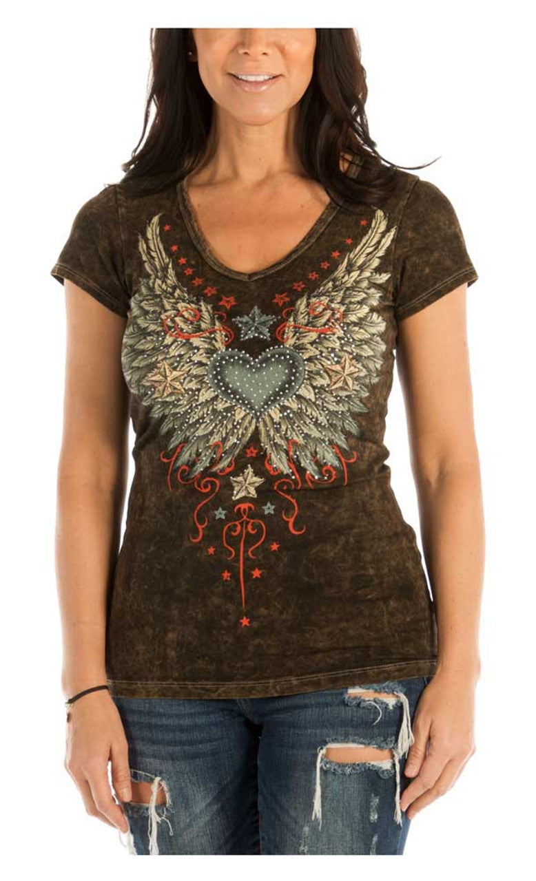 T-shirt Vintage Wings Stars - Femme