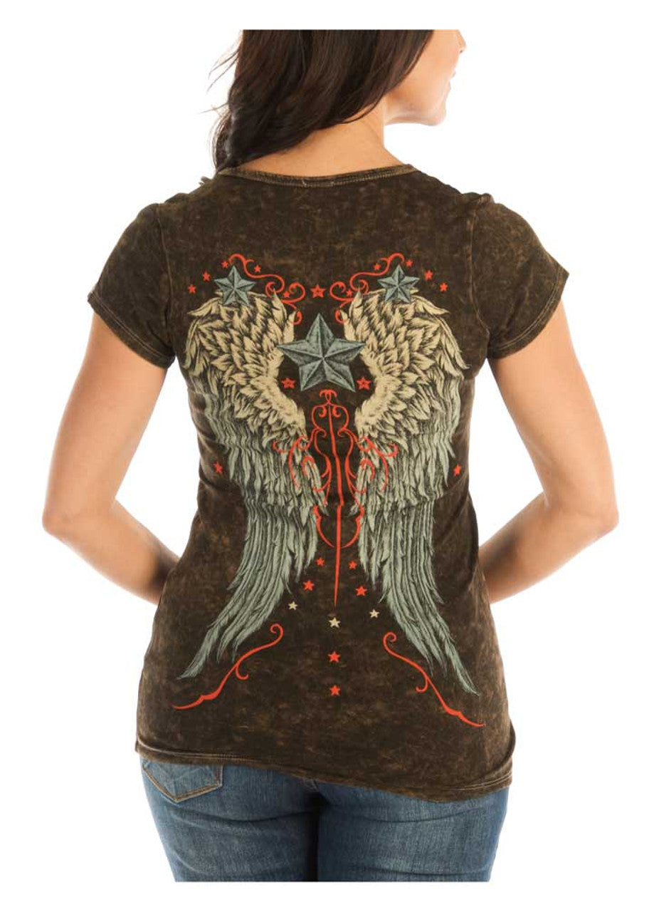 T-shirt Vintage Wings Stars - Femme