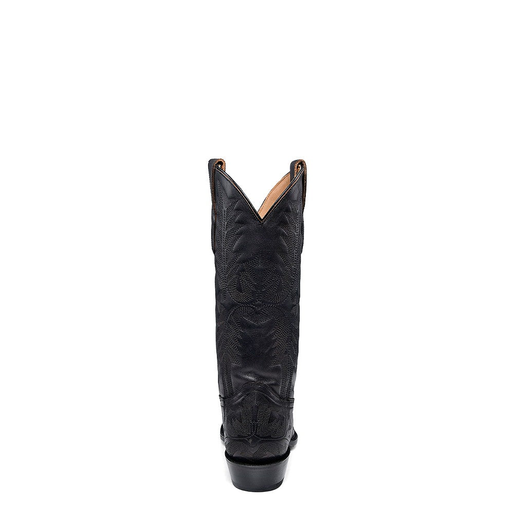 Black embroidered cowboy boots with pointed toes