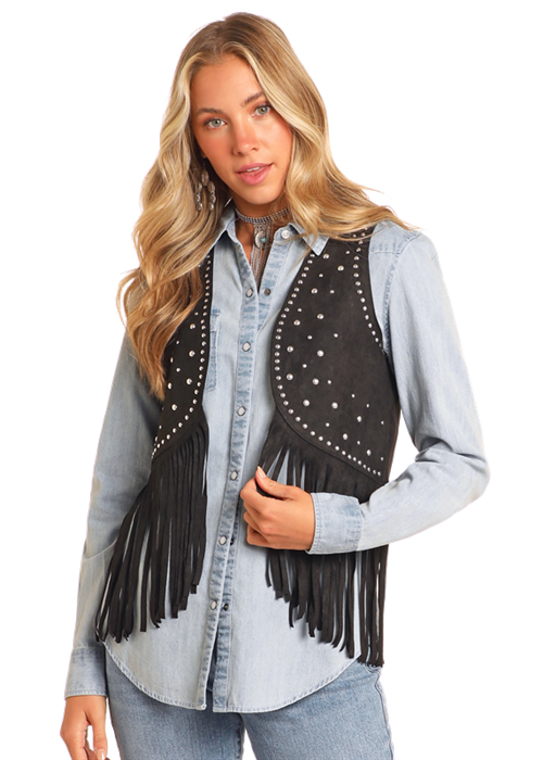 Gilet à franges en microsuède