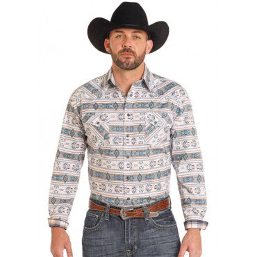 Chemise western motif Aztèque - Blanc