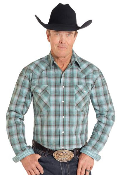 Chemise western à carreaux turquoise