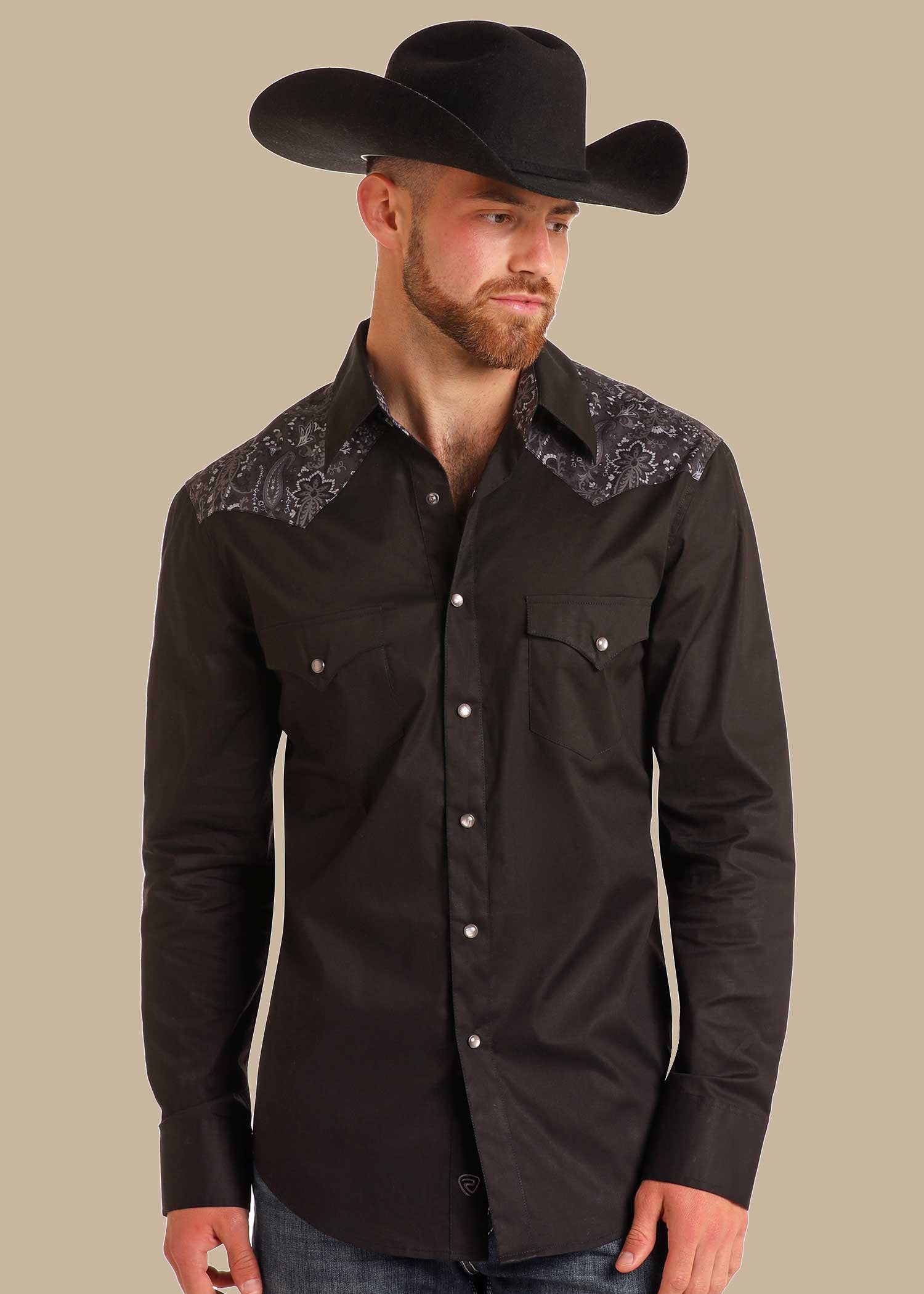 Chemise western motif Paisley noir