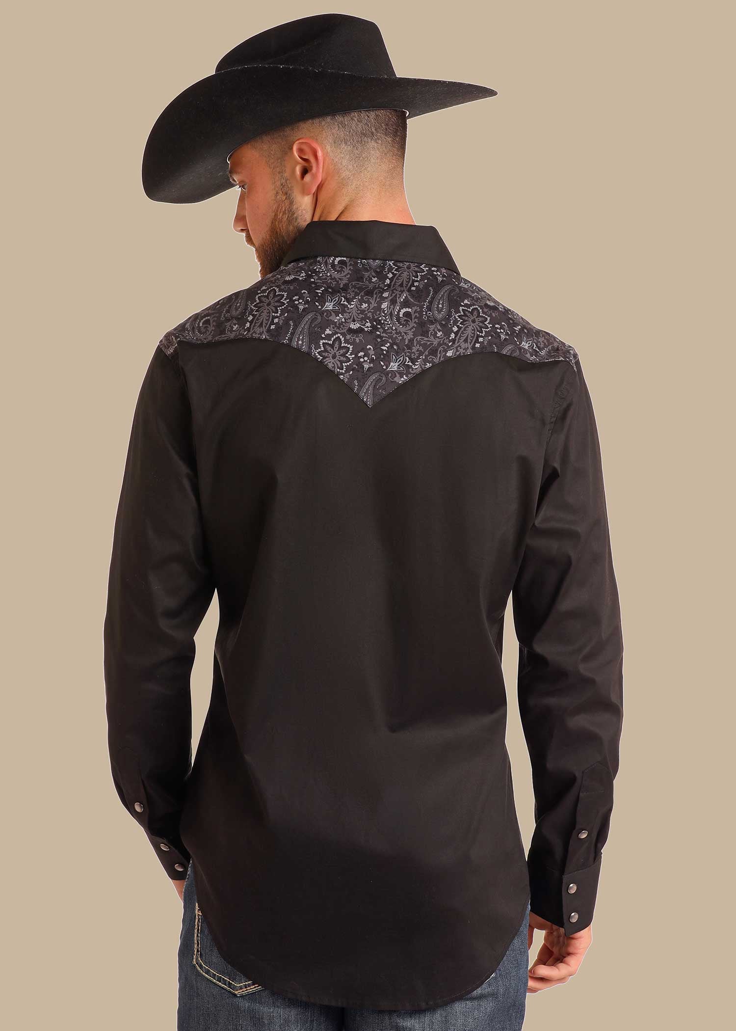 Chemise western motif Paisley noir