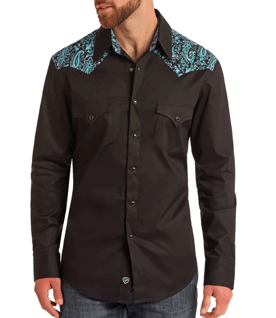Chemise western motif Paisley turquoise
