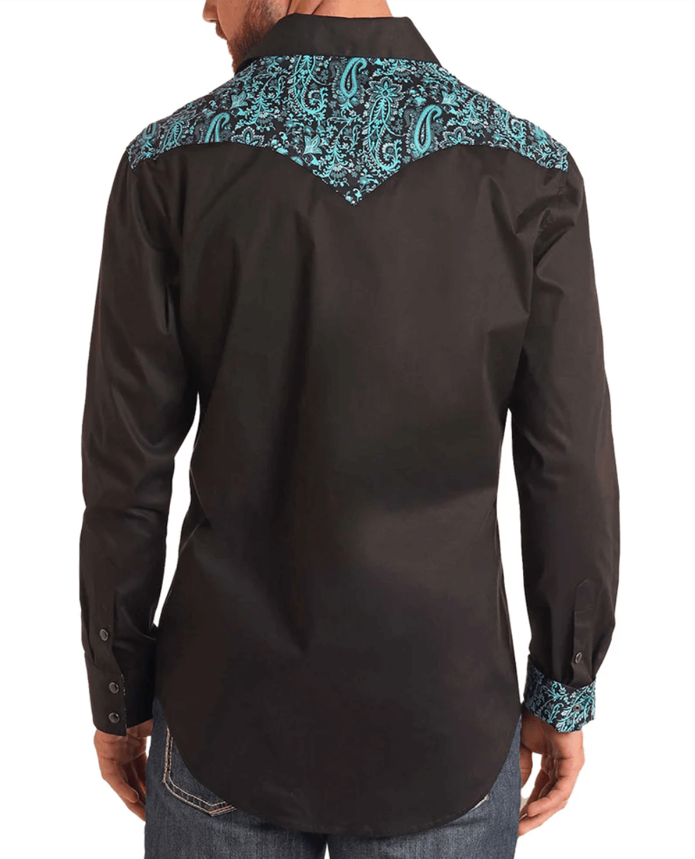 Chemise western motif Paisley turquoise