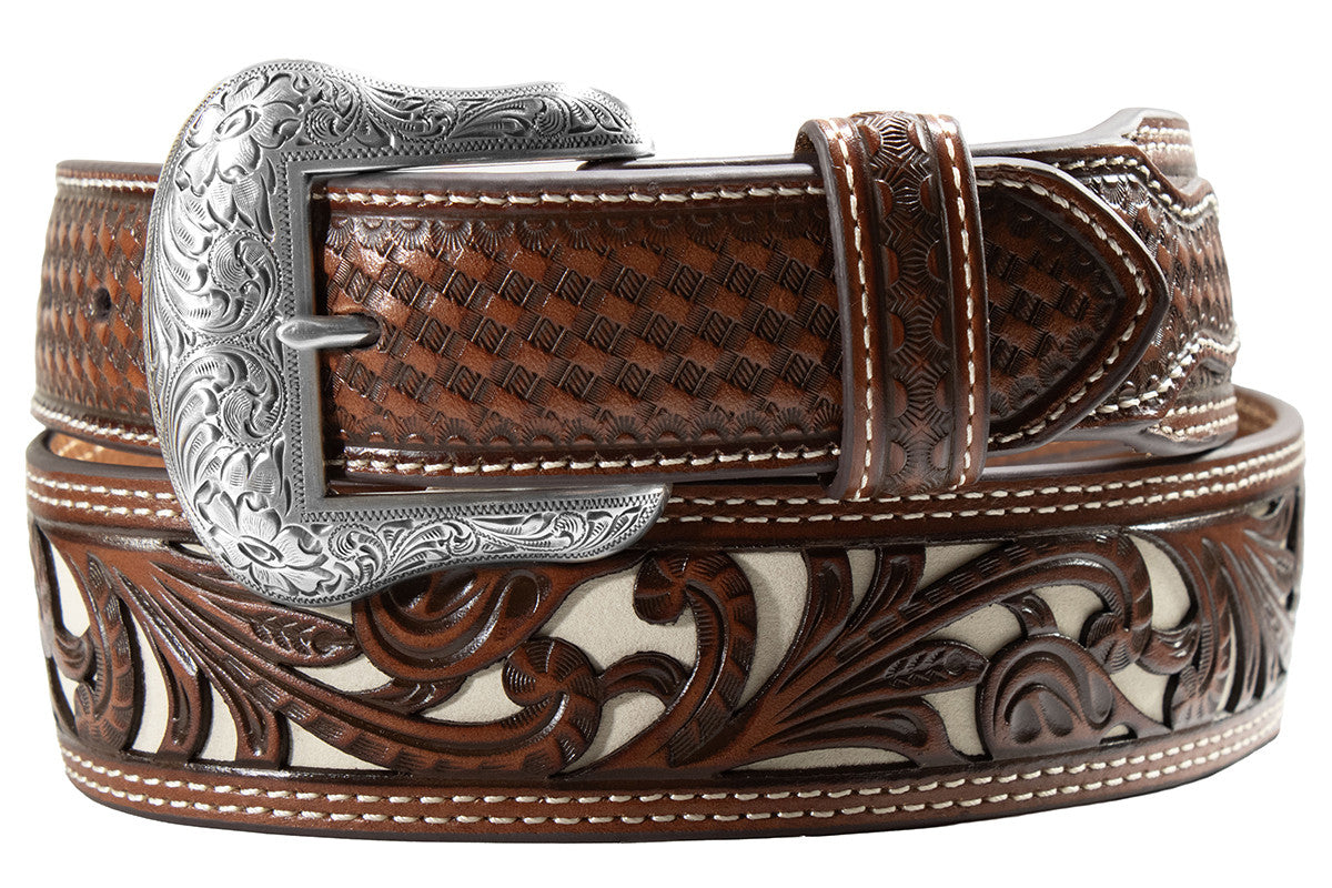 Ceinture large motif floral blanc