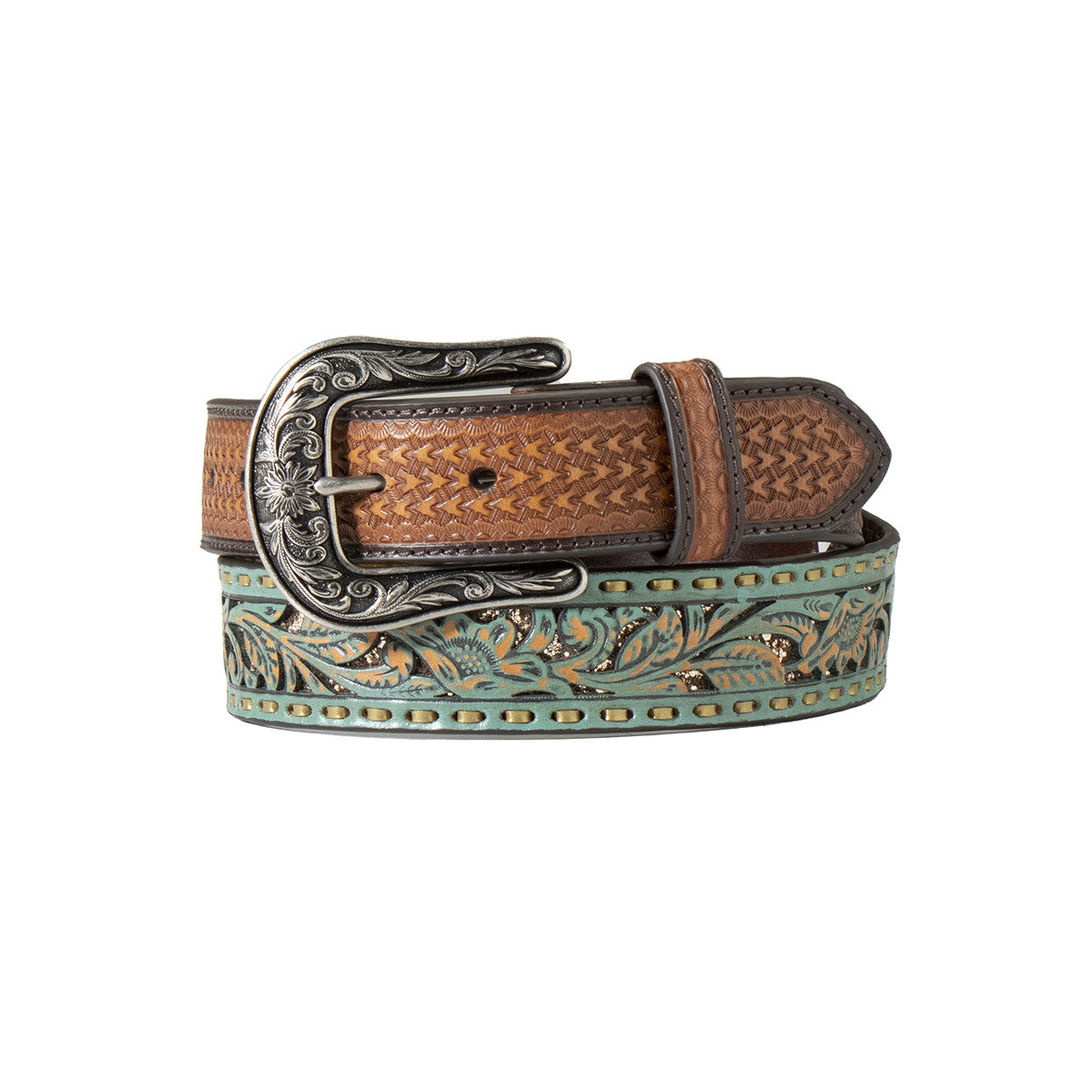 Ceinture western motif floral turquoise