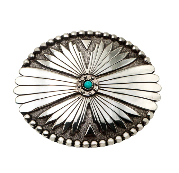 Boucle de ceinture ovale sunburst turquoise