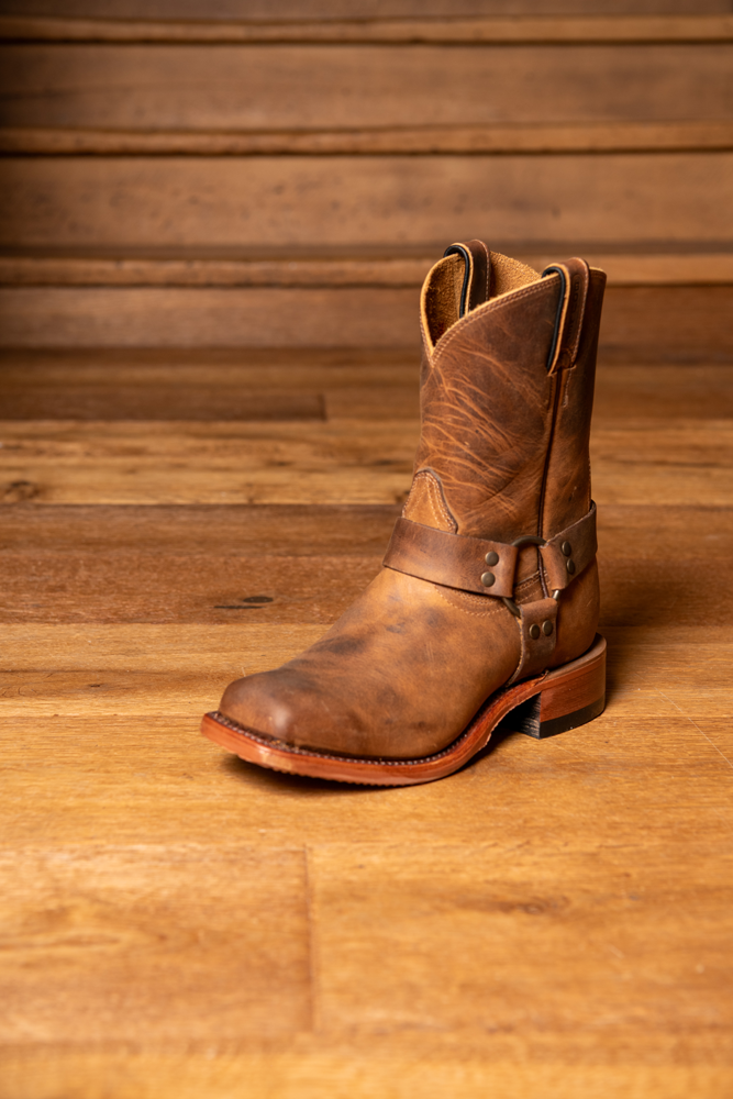 Bottines de moto mi-hautes brunes avec sangles - Femme