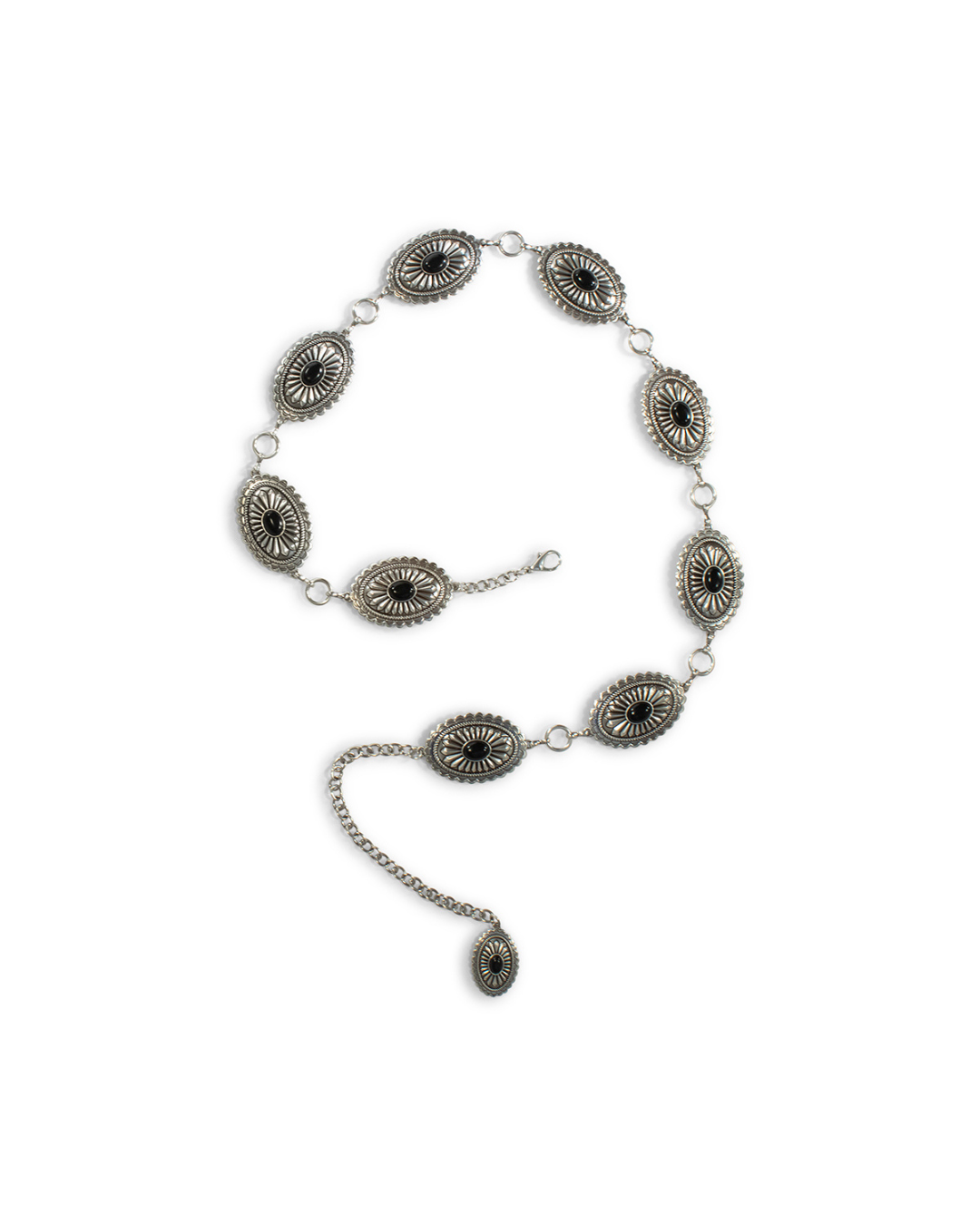 Ceinture chaîne concho argenté onyx