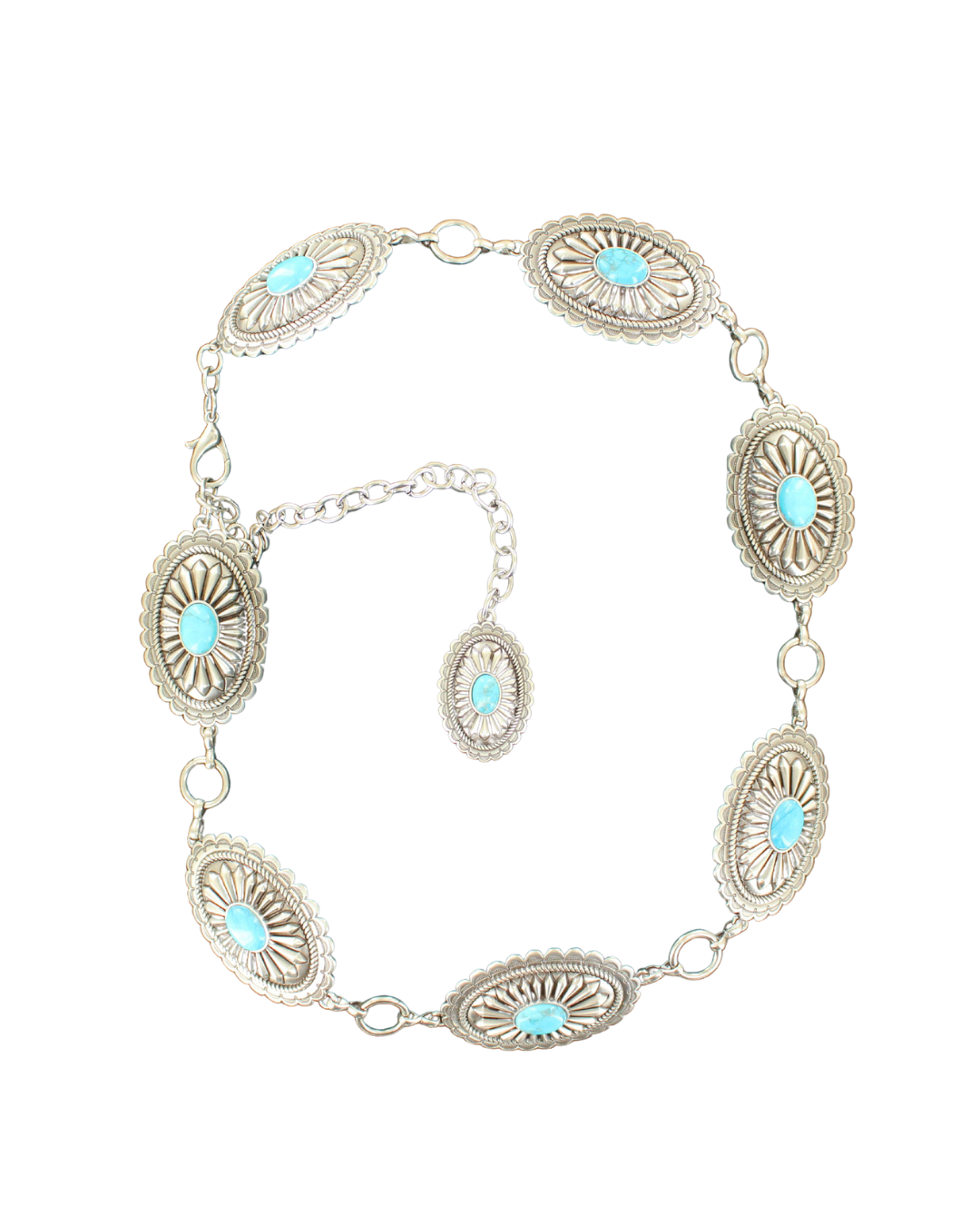 Ceinture chaîne concho argenté turquoise