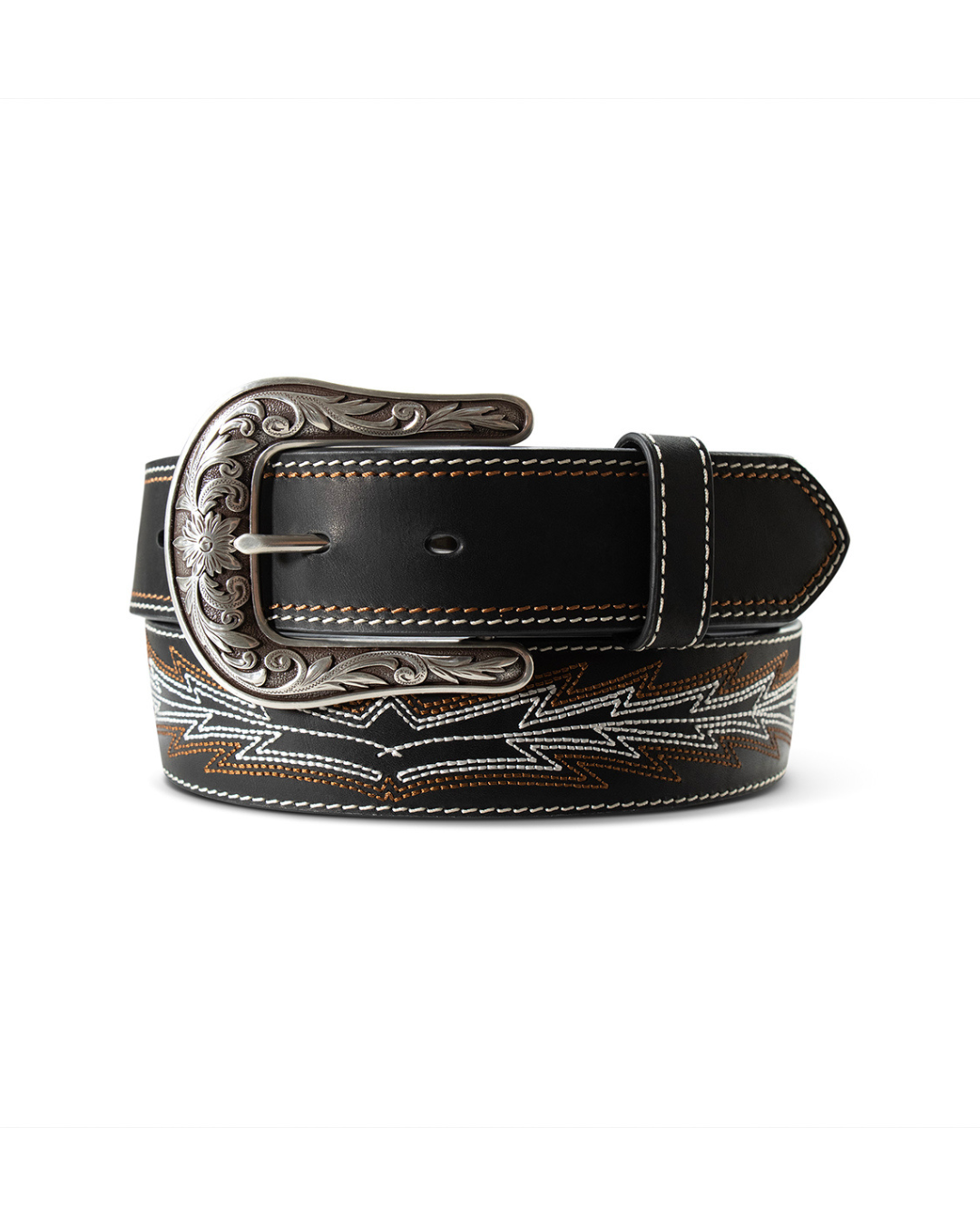 Ceinture western cuir brodé noir
