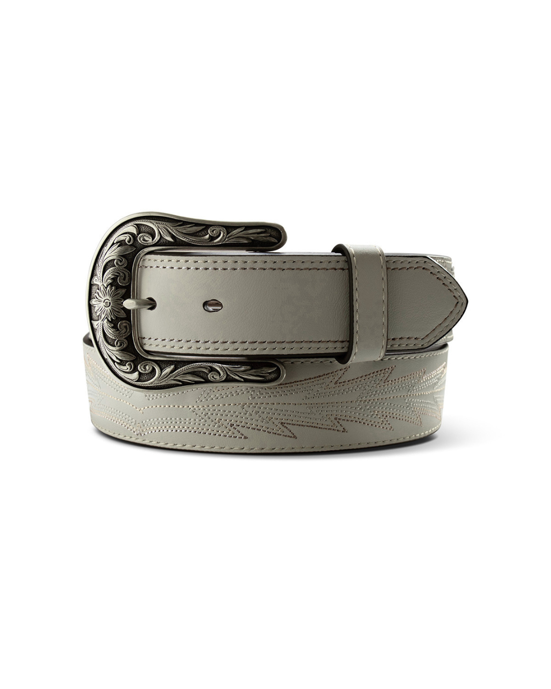 Ceinture western cuir brodé blanc