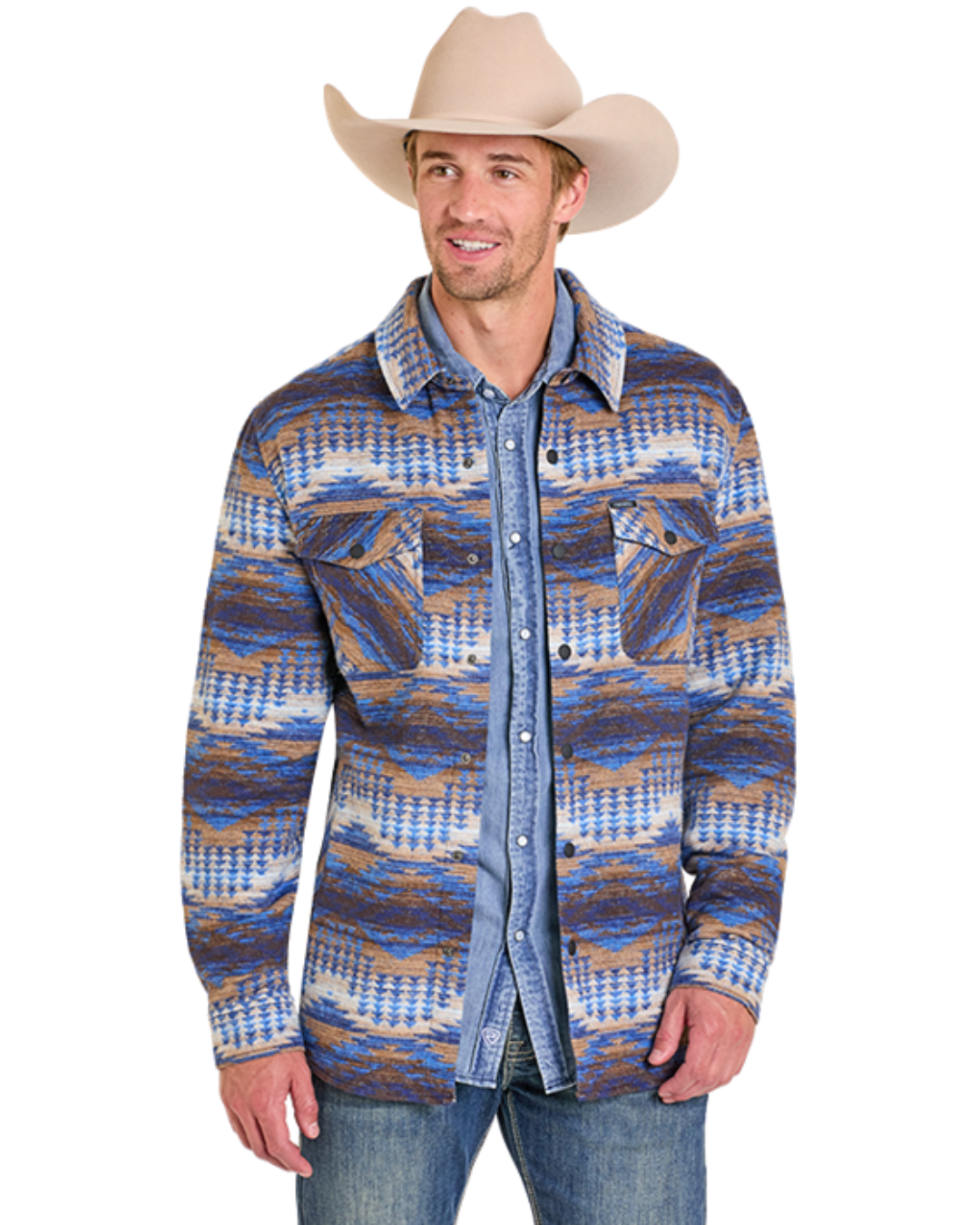 Surchemise western motif aztèque bleue