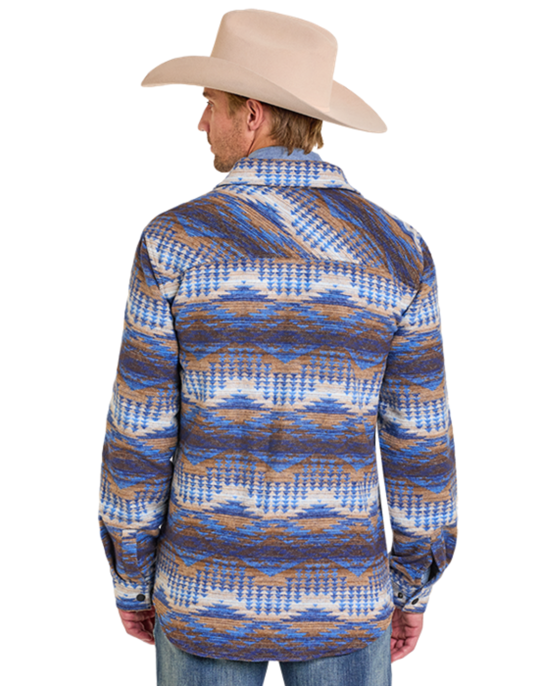 Surchemise western motif aztèque bleue