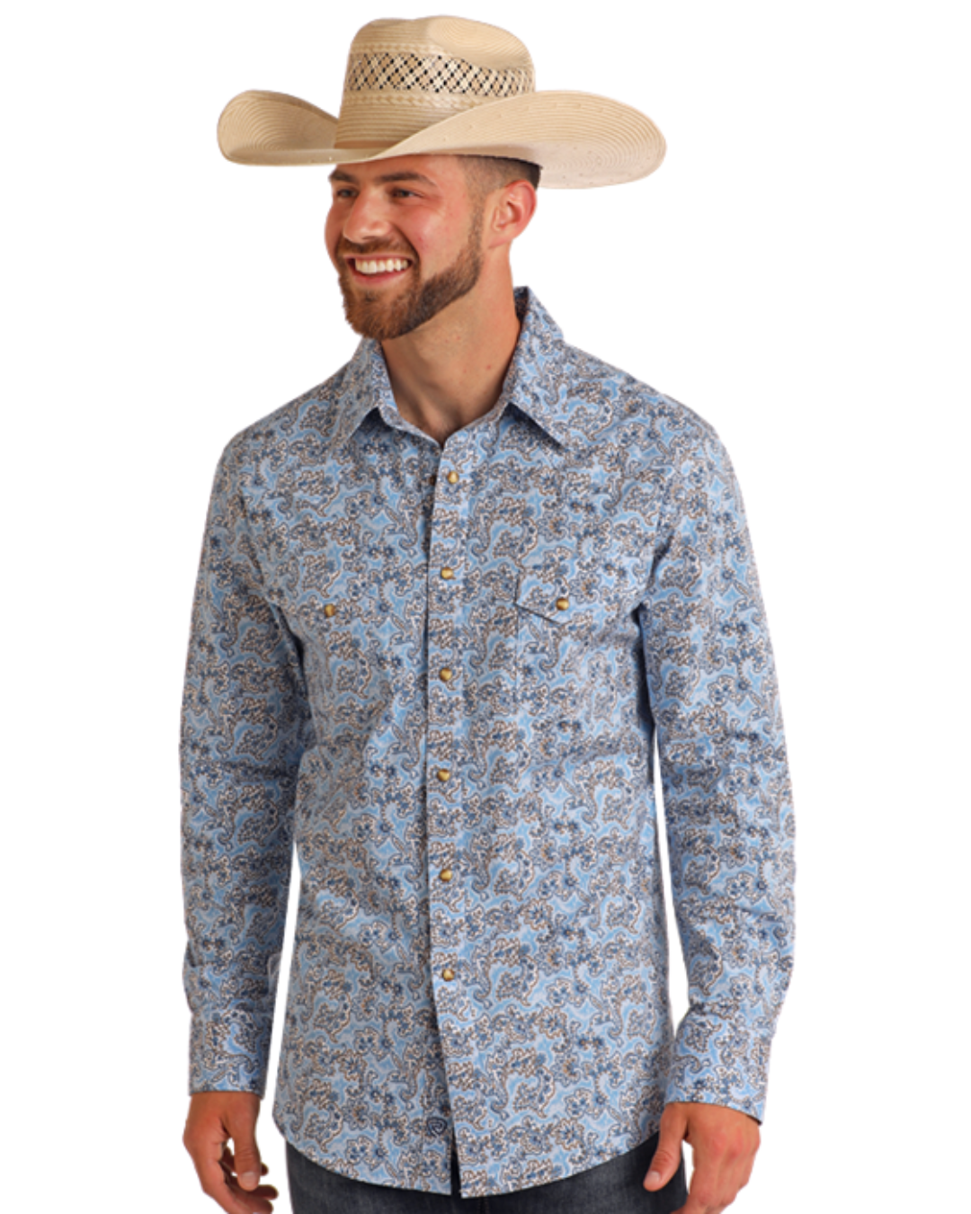 Chemise western motifs paisley bleu