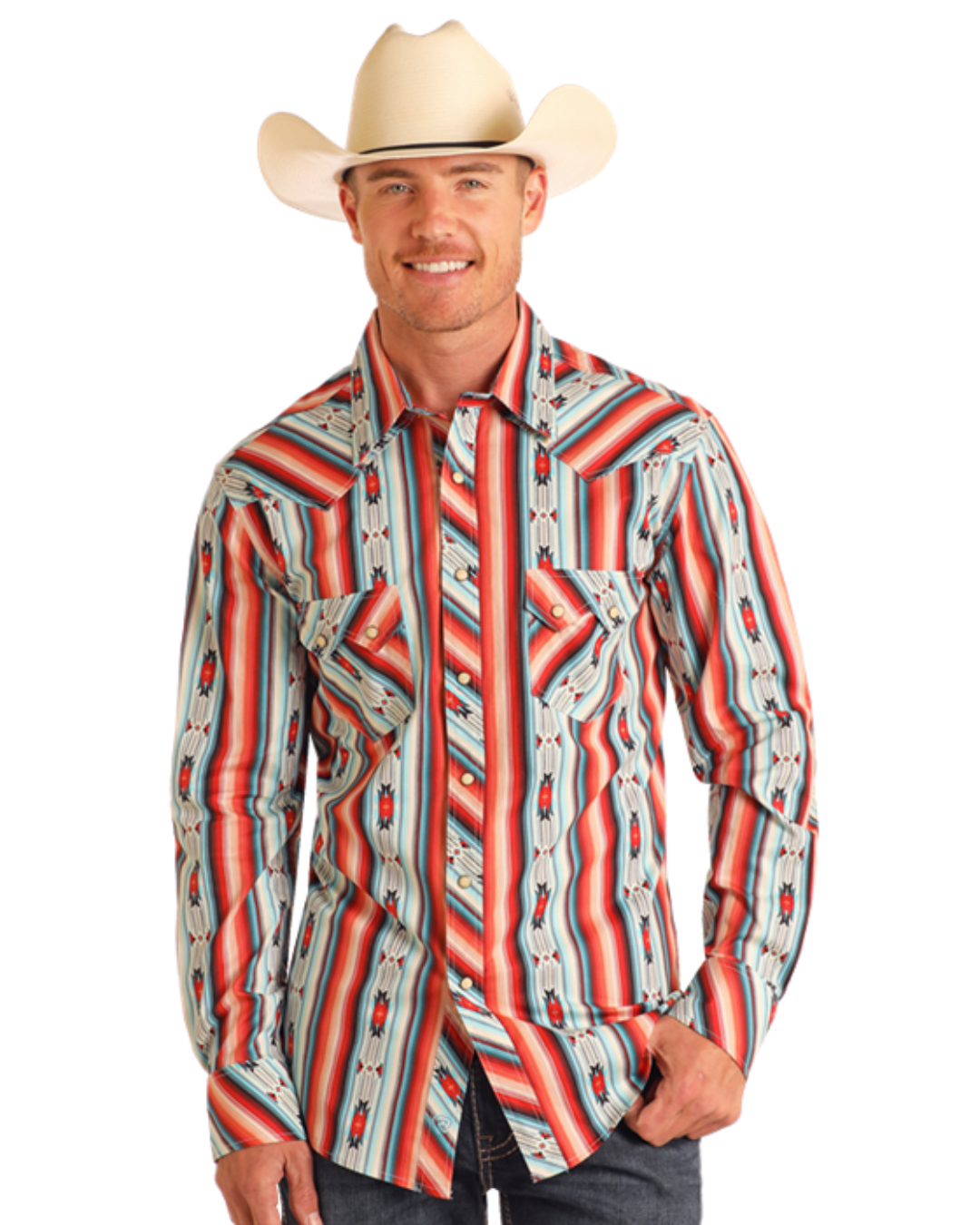Chemise western motif azteque rouge