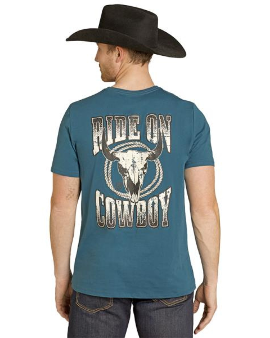 T-shirt Ride On Cowboy bleu
