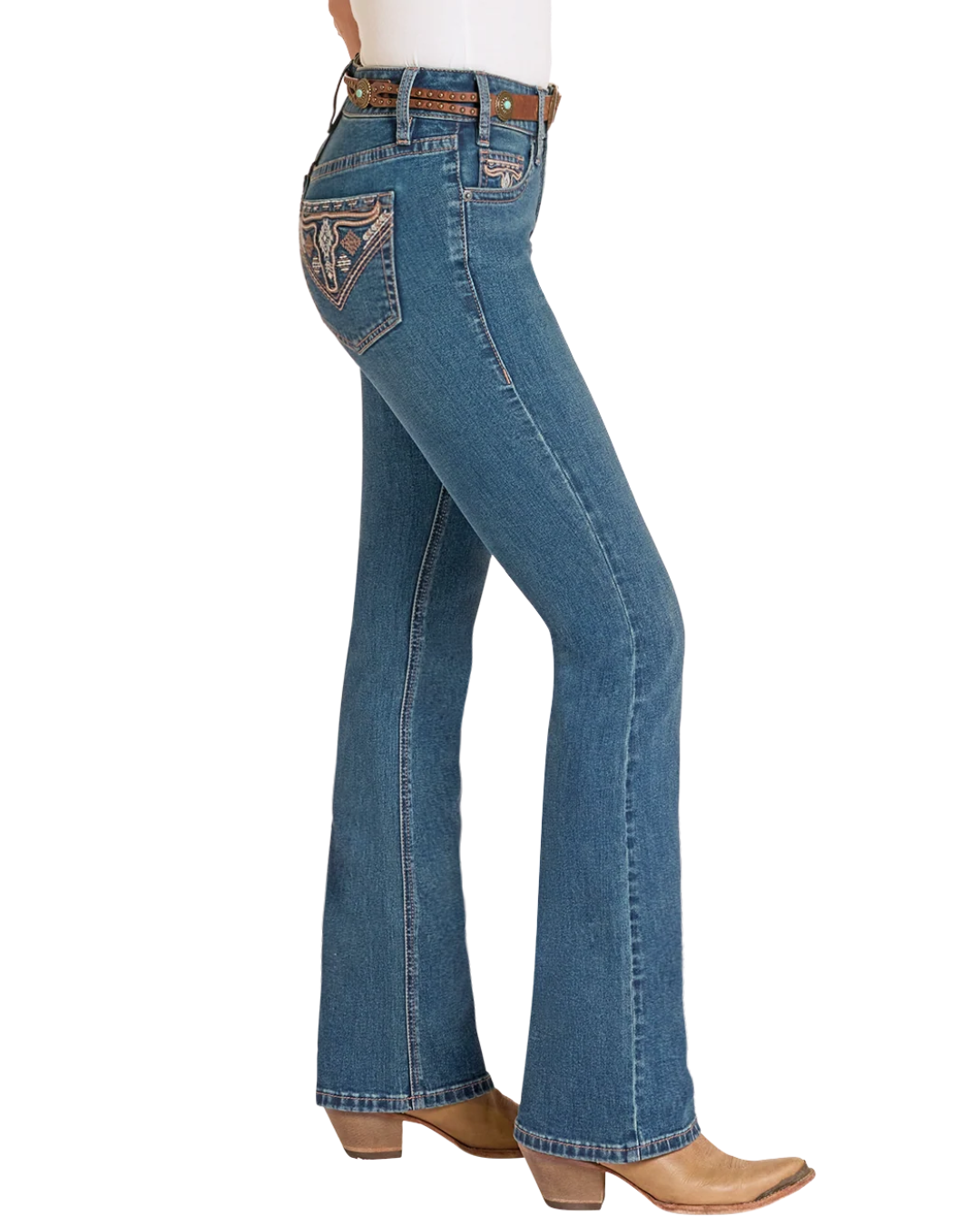 Jean Bootcut Taille Mi-Haute Tête de Longhorn Femme