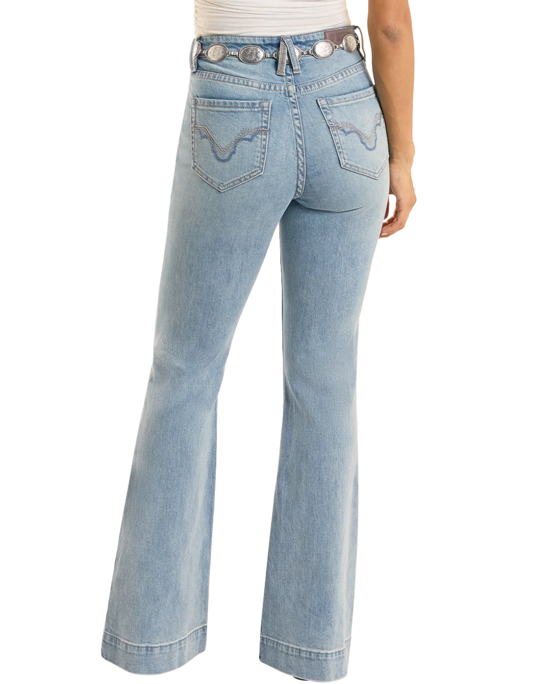 Jean Trouser Taille Mi-Haute Rivets Turquoise Femme