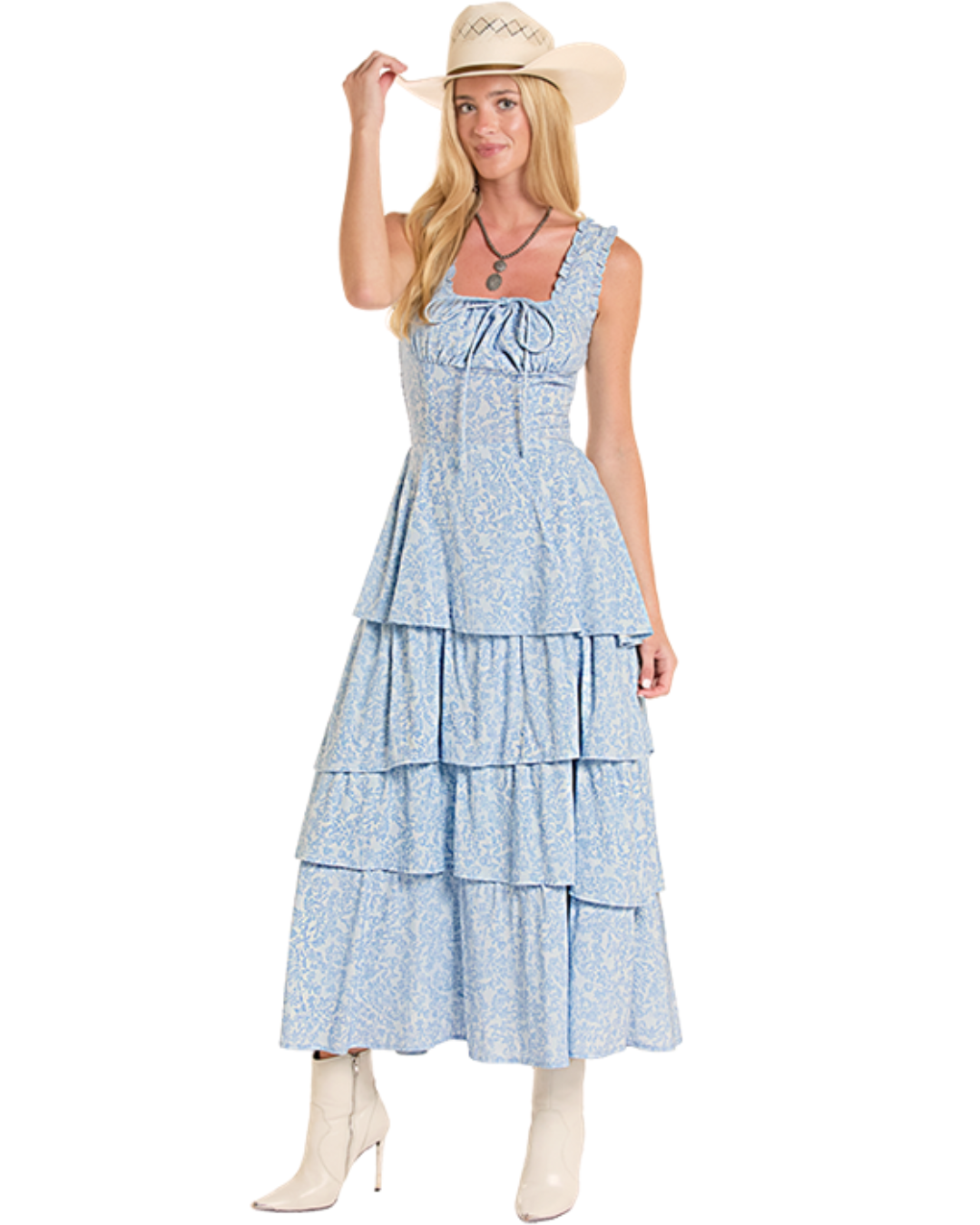 Robe Longue Fleurie à Volants Étagés