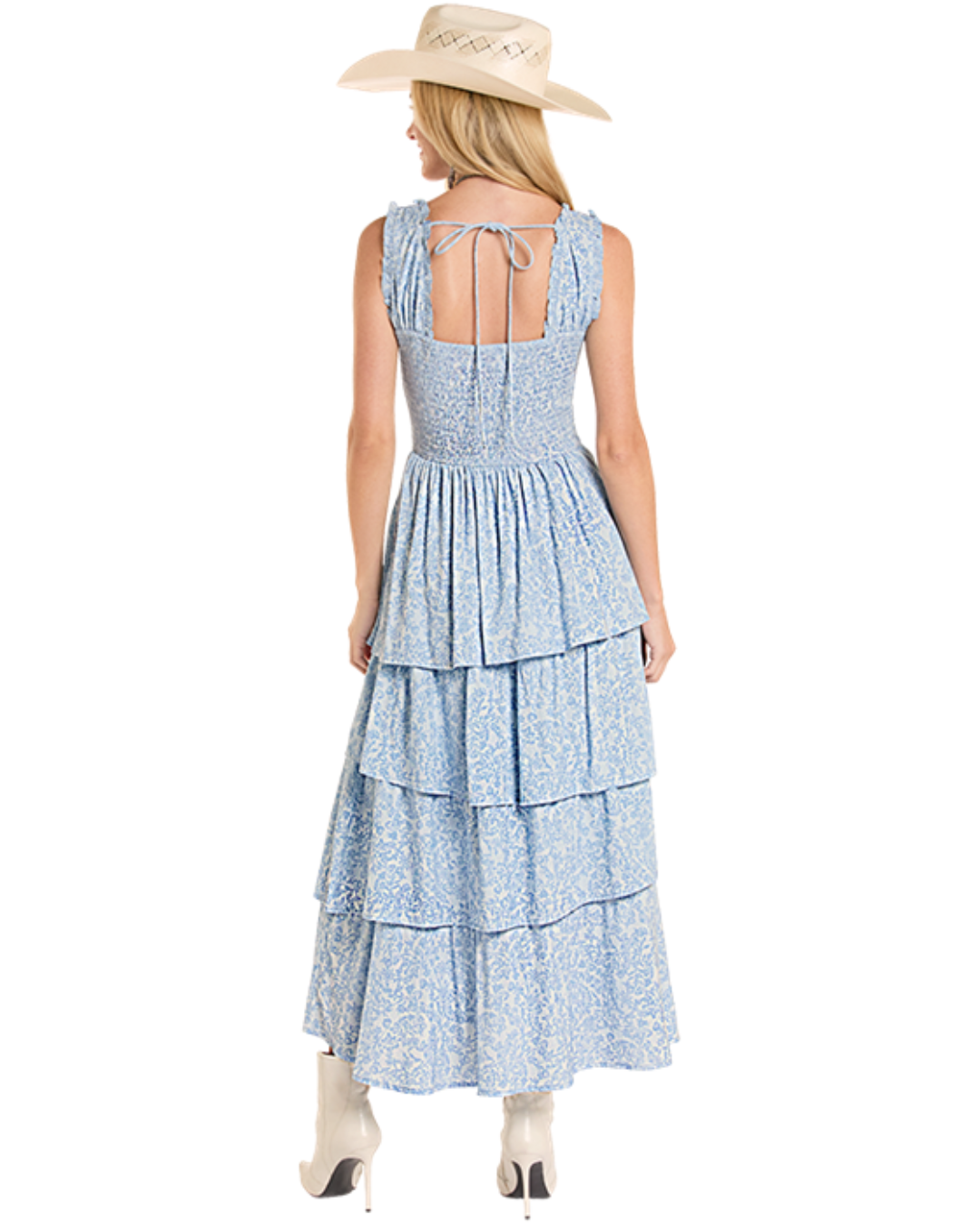 Robe Longue Fleurie à Volants Étagés