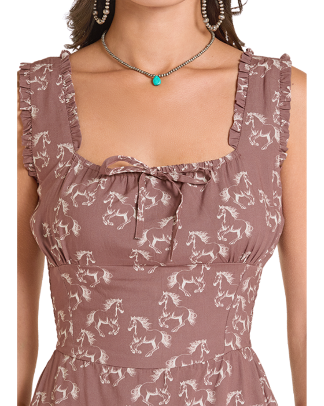 Robe Longue Imprimé Chevaux à Volants Étagés