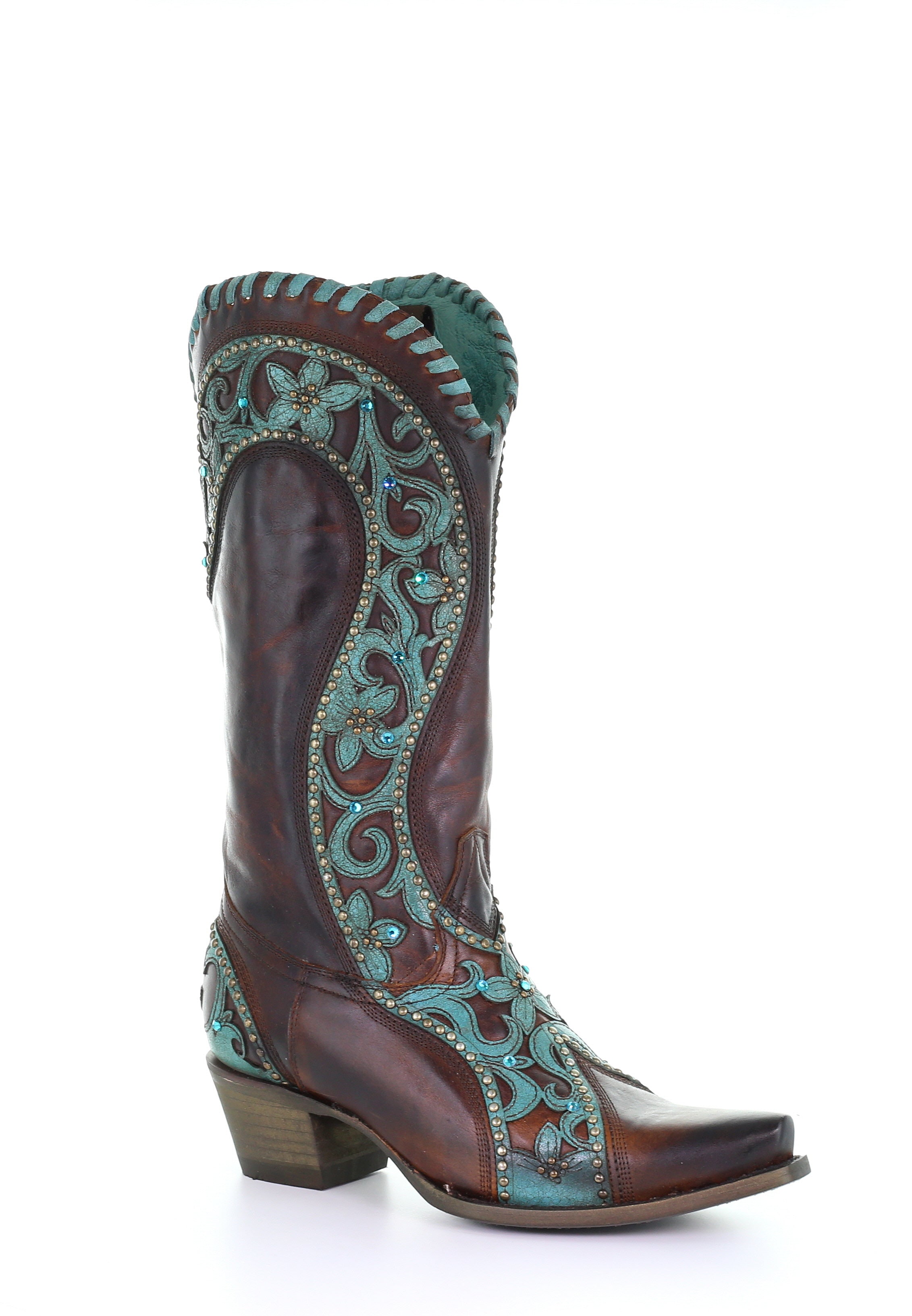 Turquoise cowboy boots with pointed toes