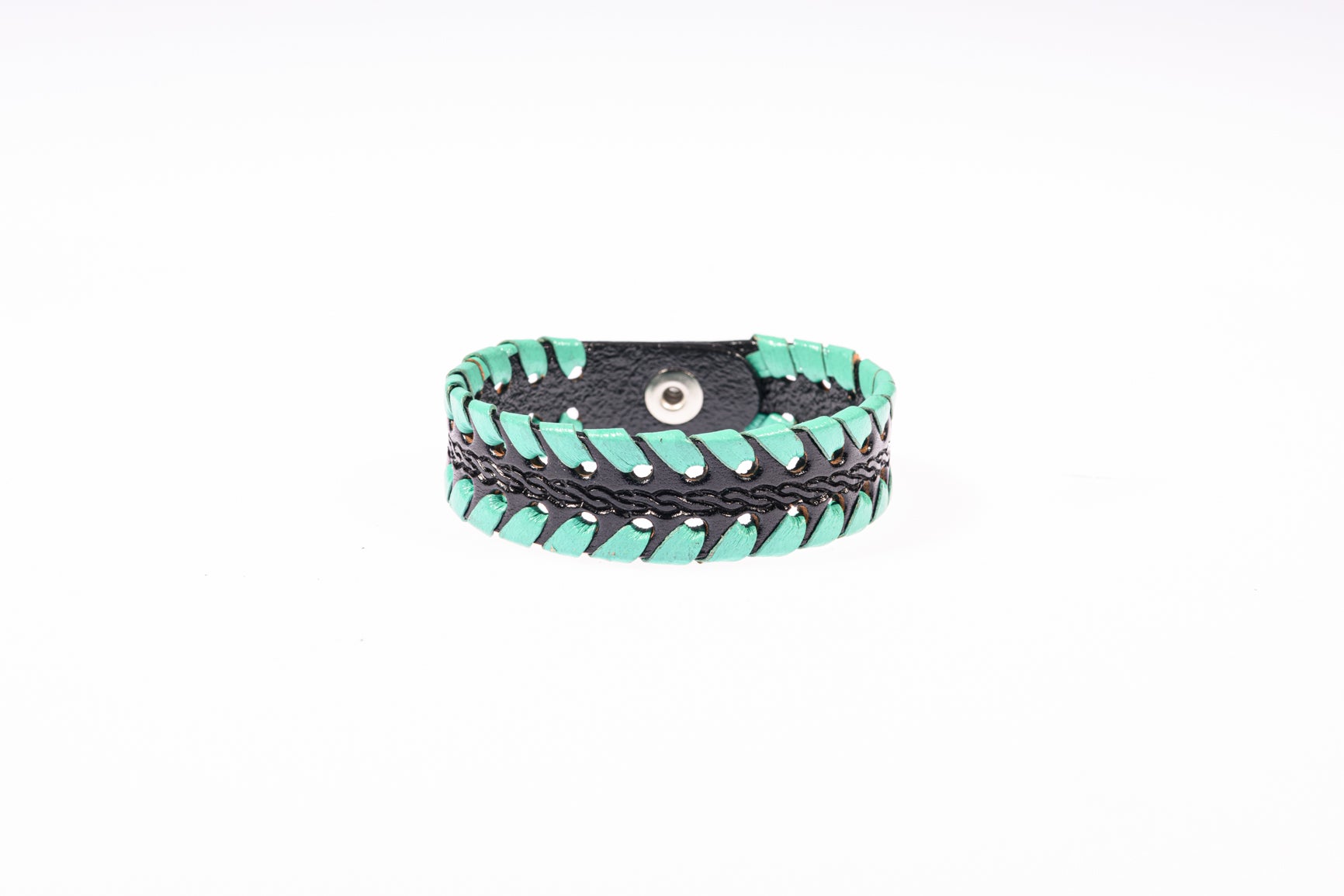 Black and turquoise leather bracelet