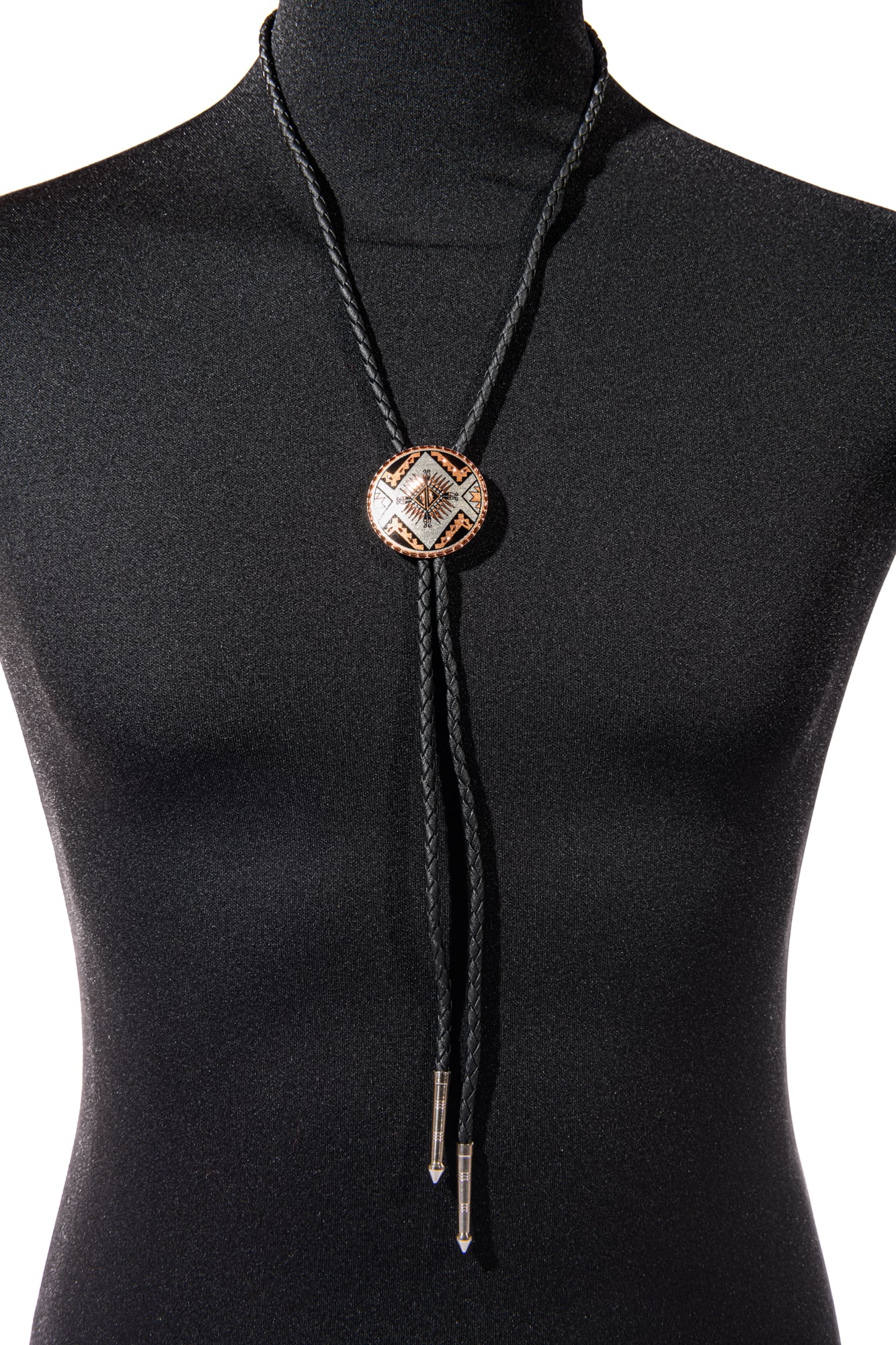 Aztec round bolo tie