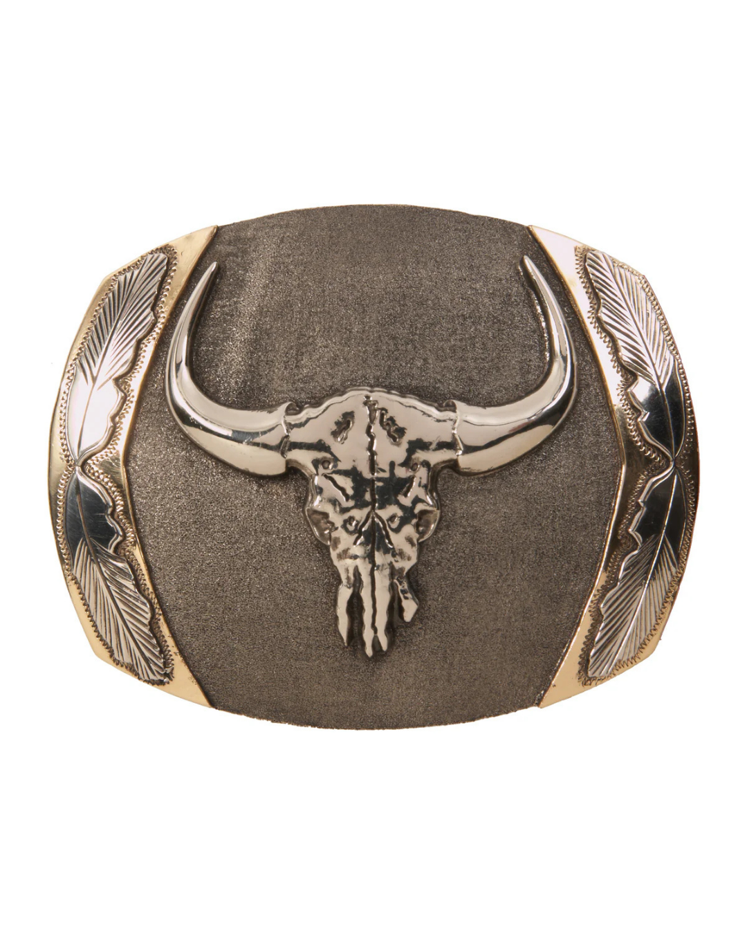 Boucle de ceinture crâne de longhorn & plumes
