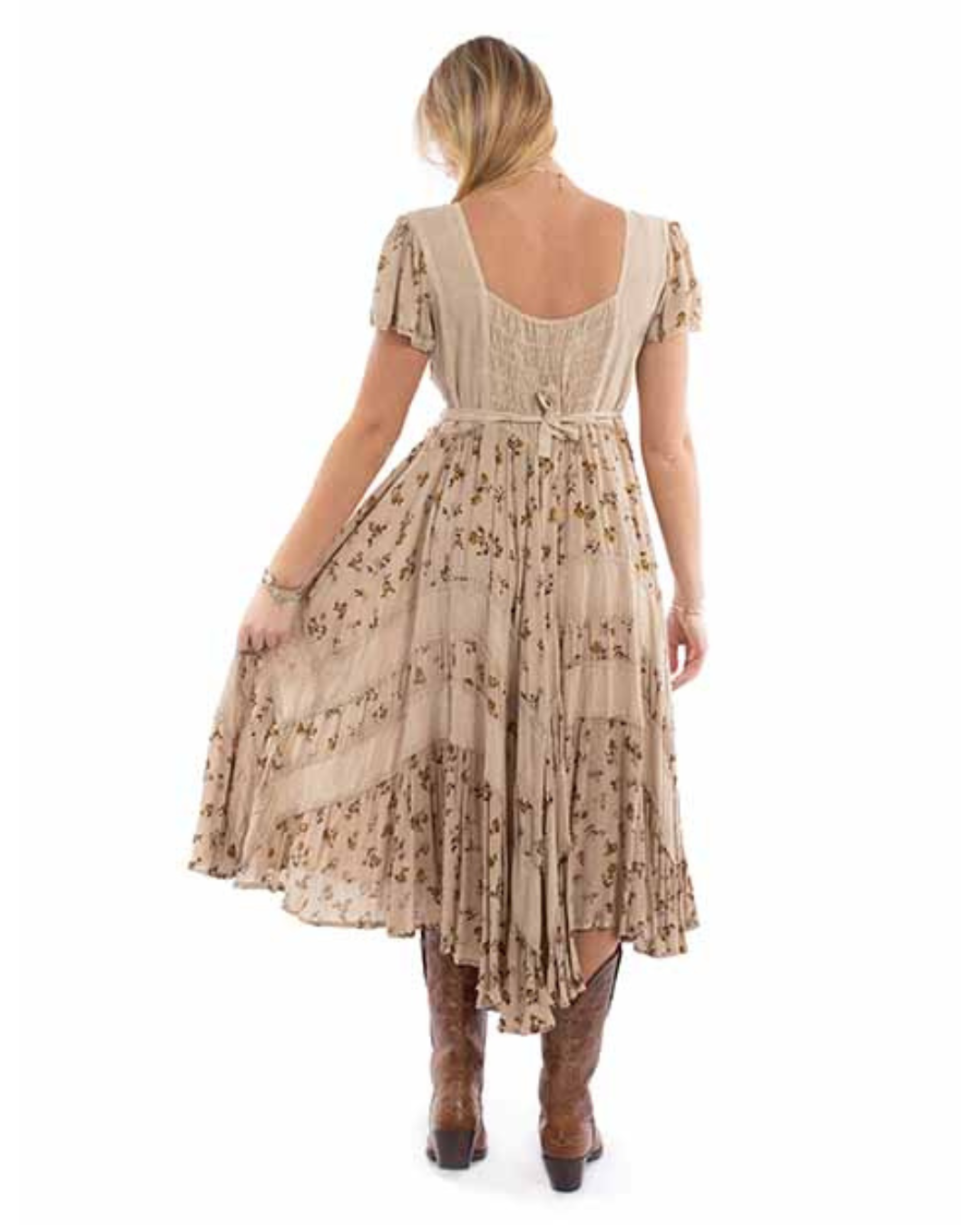 Robe Manches Courtes Fleurie Beige