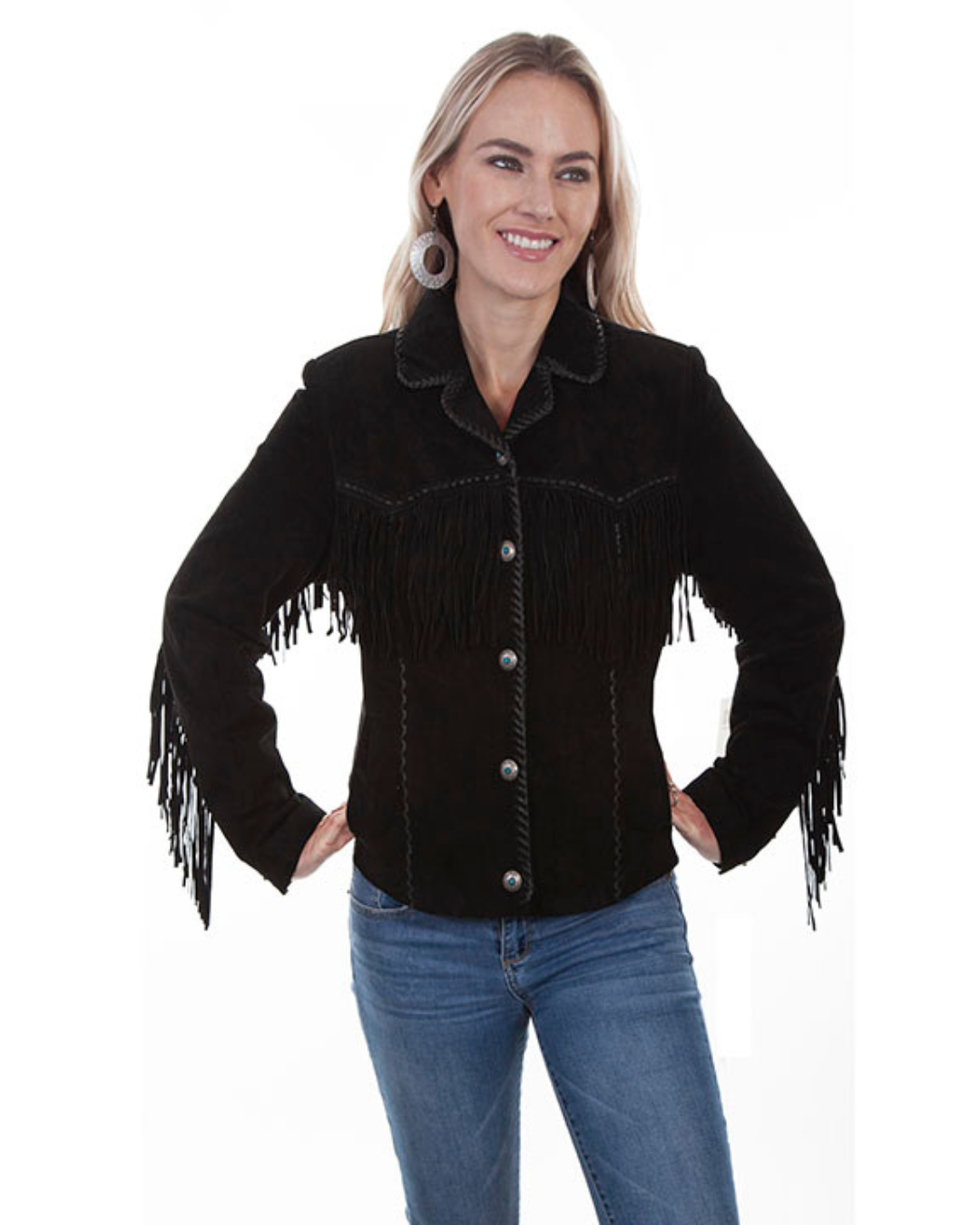 Veste en Daim à Franges Femme Noir