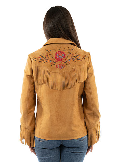 Veste à franges brodée rose