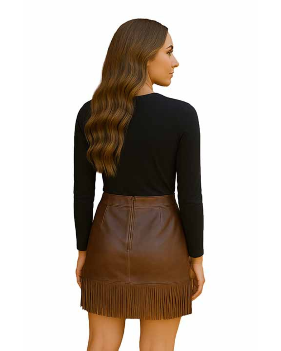 Jupe en Cuir à Franges Brun