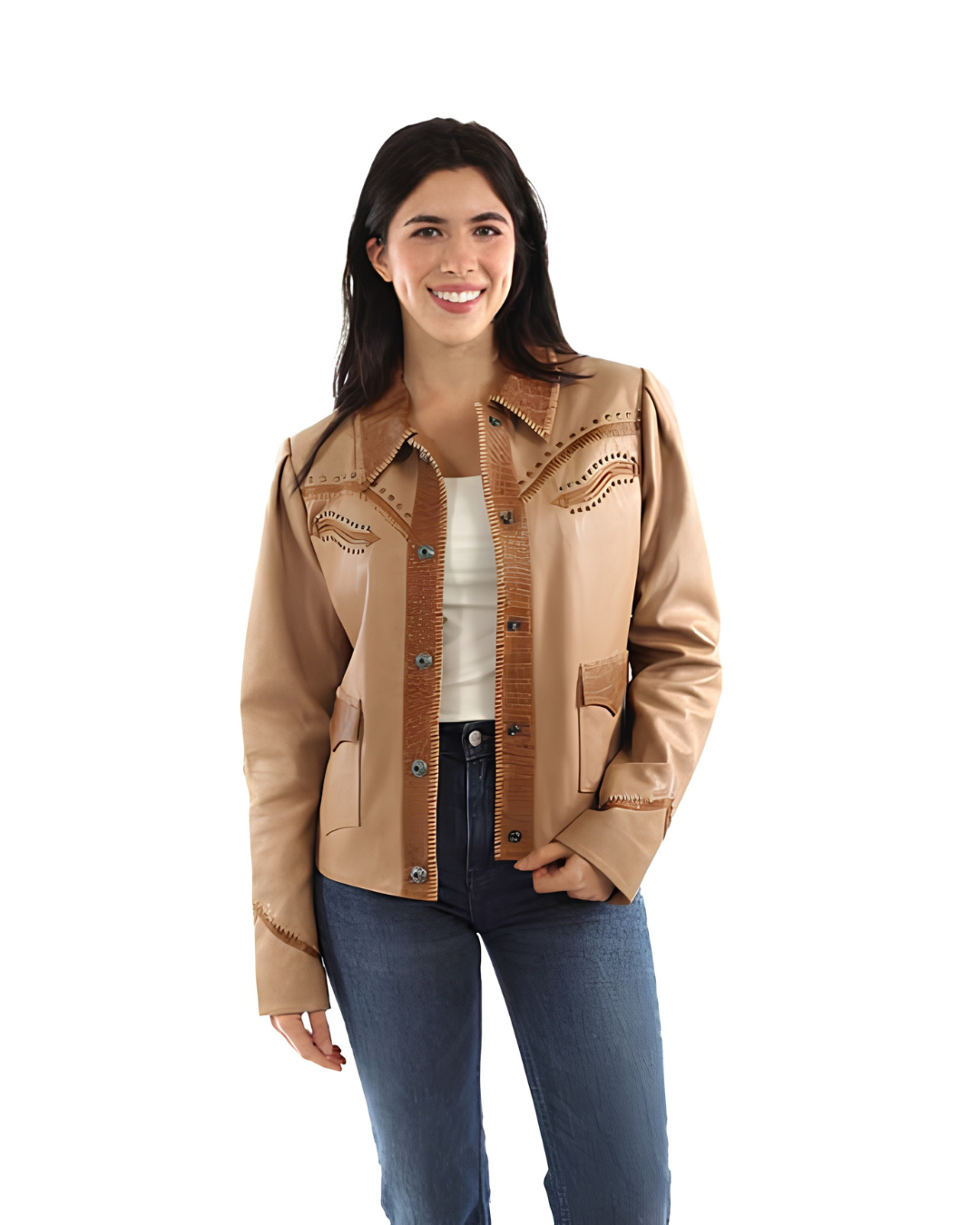 Veste Cuir Cloutée Femme Beige